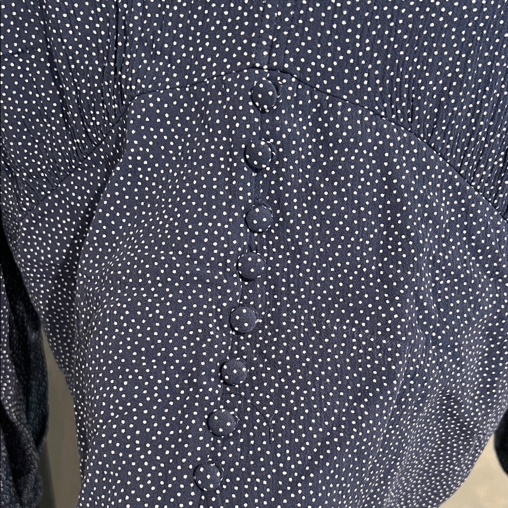 Abercrombie & Fitch Dark Blue Blouse with White Dots - Picture 4 of 7